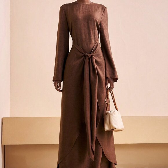 Brown Elegant Women's Long Slim Fit Party Dress - Picture 1 of 8